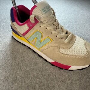 New Balance x FIGS 574 Tan Pink Purple Sneakers WL574FGS Womens Size 7